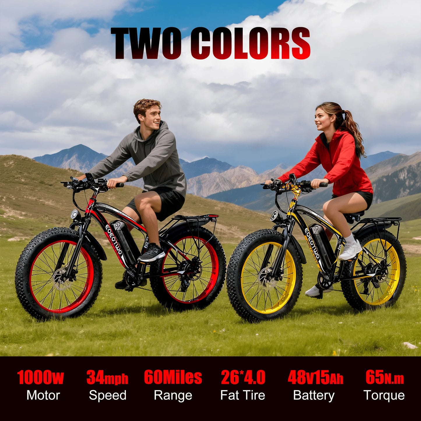 EOEOTWO 1500W Electric Bike 48V 15Ah Fat Tire Ebike