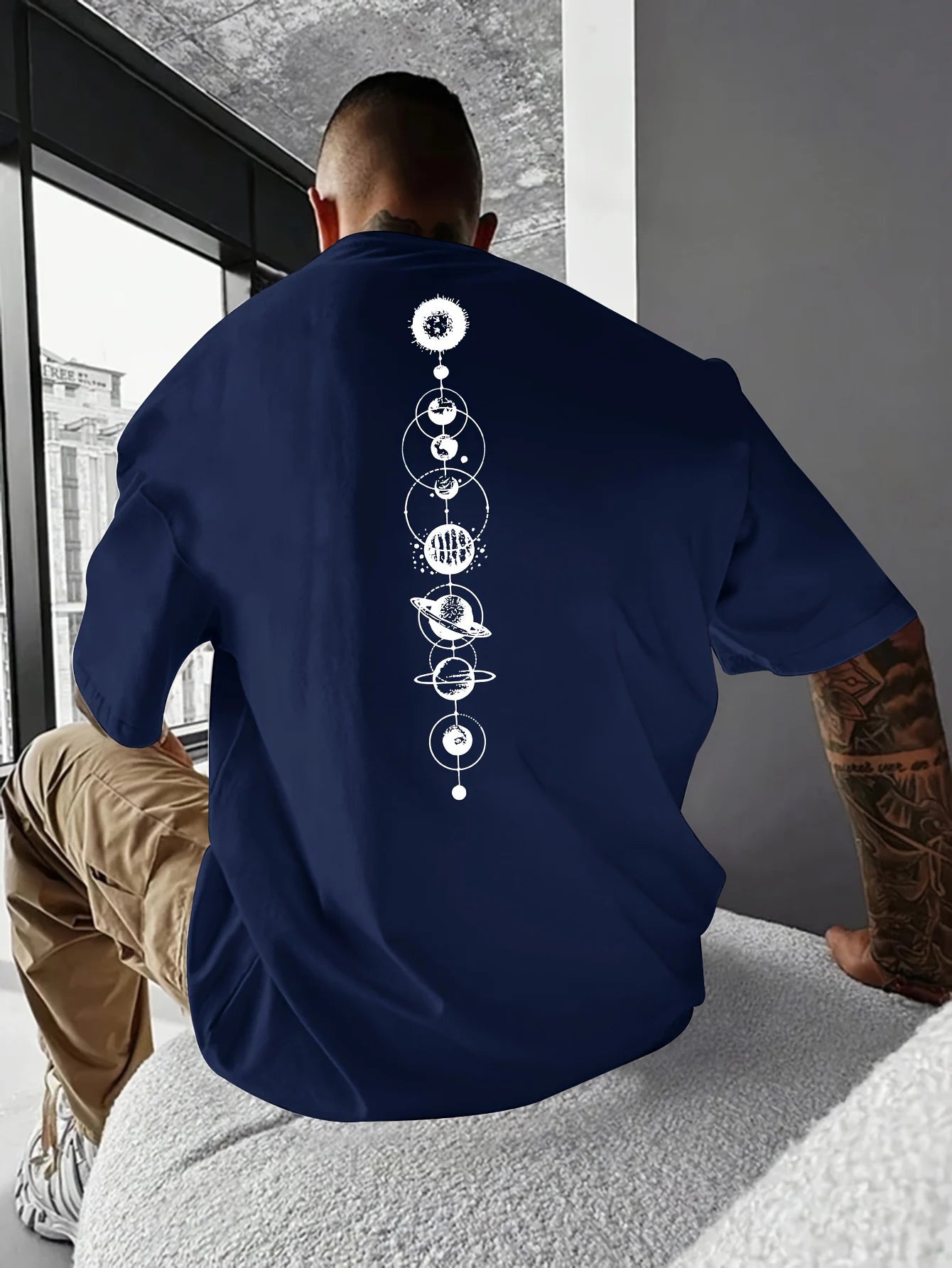 Men's 100% Cotton Planet Graphic Print Slim Fit Short Sleeve T-Shirt