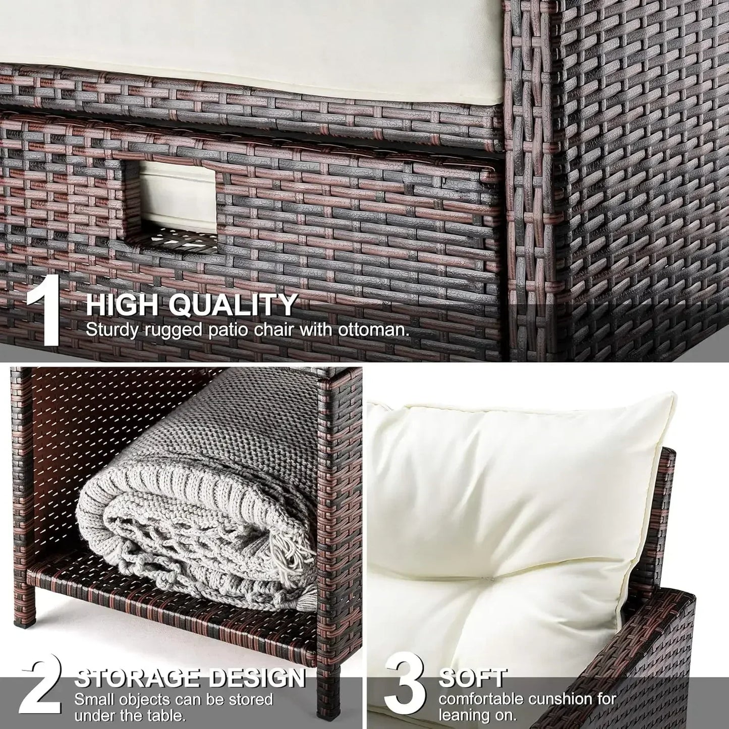 Wicker Patio Furniture Set 5 Pieces With Ottomans Coffee Table