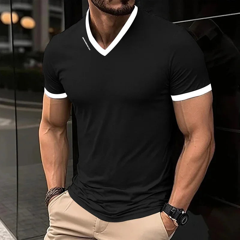 Men's V-Neck Short Sleeve T Shirt Letter Print Casual Top