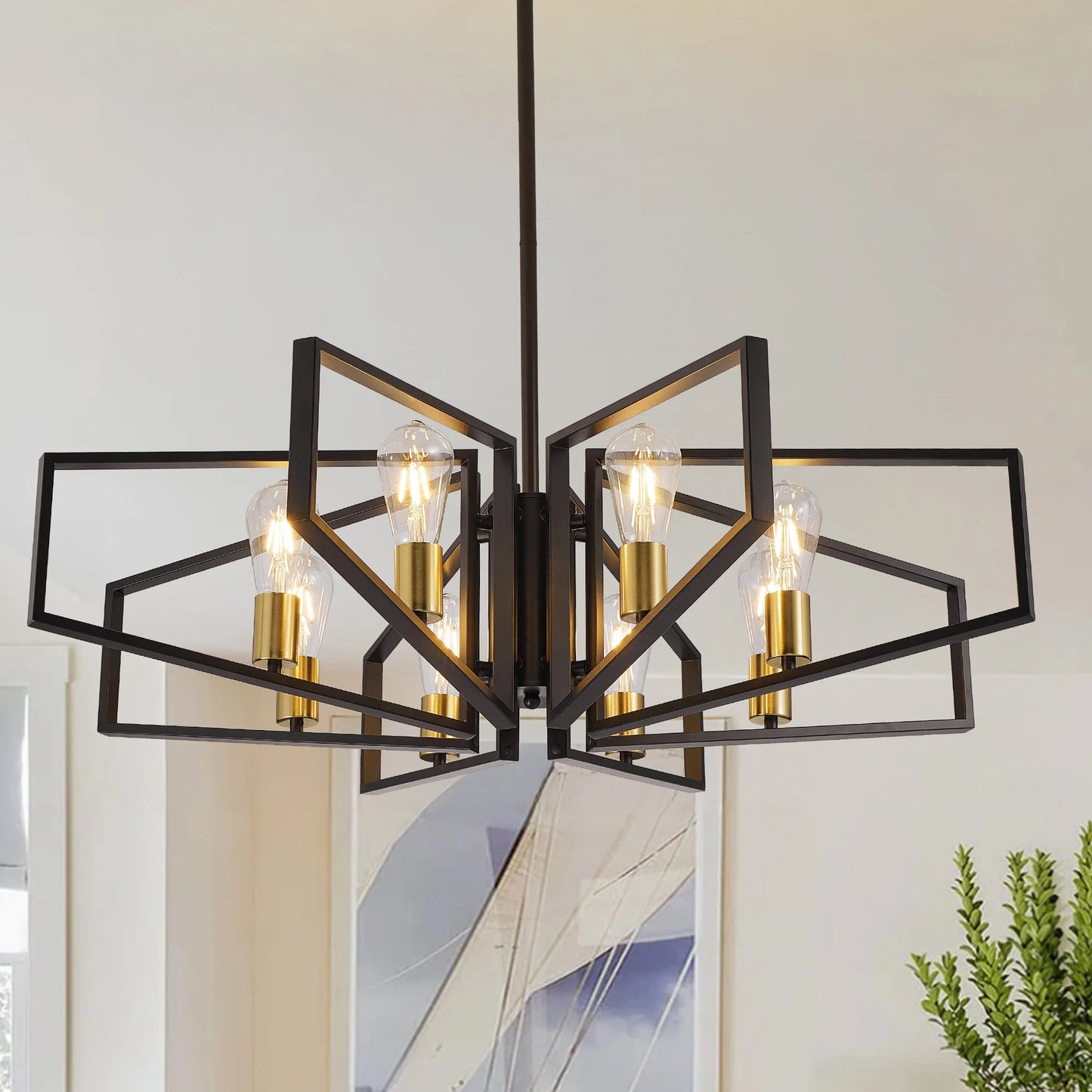 8 Light Geometric Chandelier Metal Pendant Light With Adjustable Height