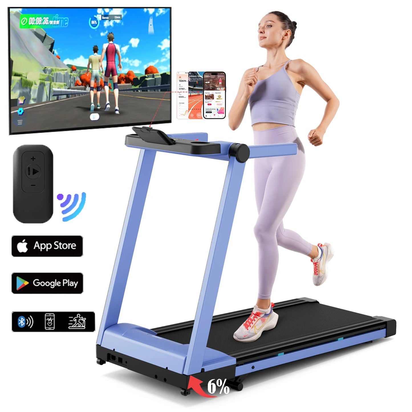 Foldable Incline Treadmill Walking Pad With Handle Bar Holder 350LBS