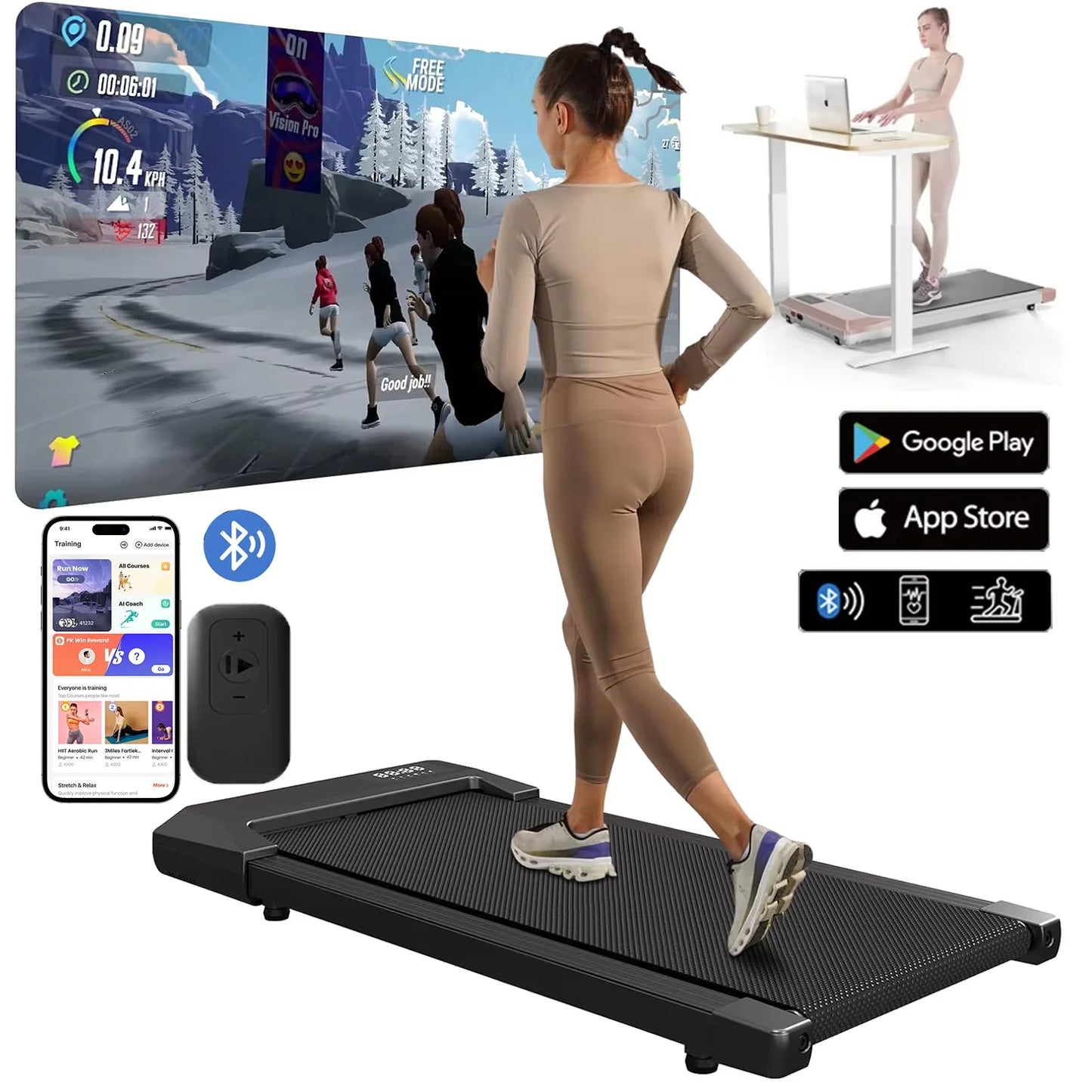 Home 2.5HP Treadmill With Bluetooth 300lbs Capacity 2in1 Walking Running