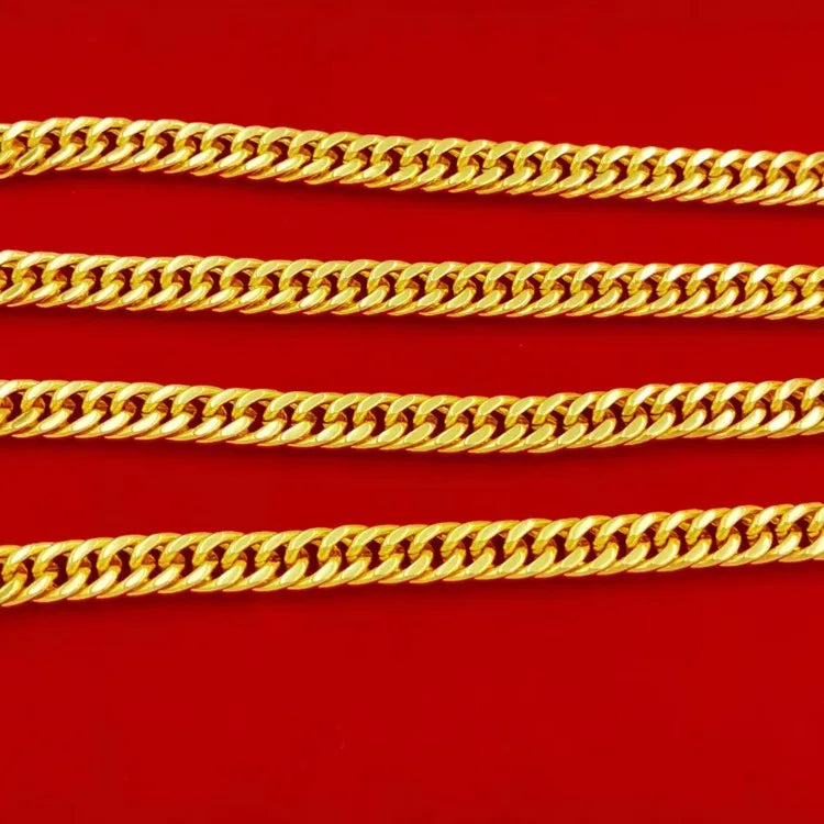 24K Gold 6mm Boss Chain Necklace Men's AU999 - 6mm seamless links, warm luster, hypoallergenic, for business & casual styles