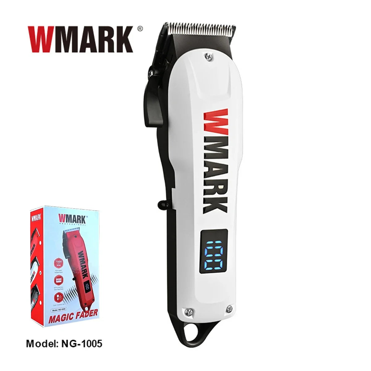 WMARK 1005 Professional Hair Clipper LED Display Low Noise Cordless USB Hair Cutting Machine Barber Shop Tools for Men's Haircut