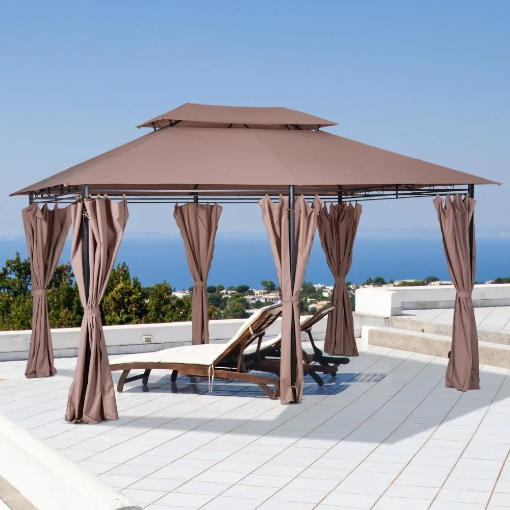 Xiaolang Outdoor Gazebo Canopy Shelter With Curtains And Vented Roof