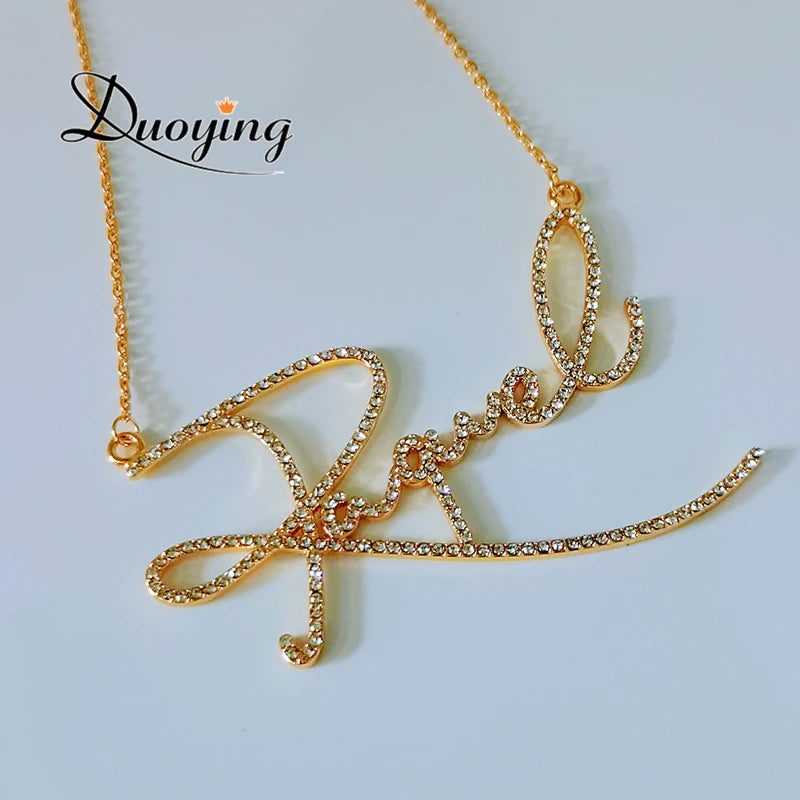 DUOYING Zirconia Initial Letters Necklace Personalized Names Crystal Pendant
