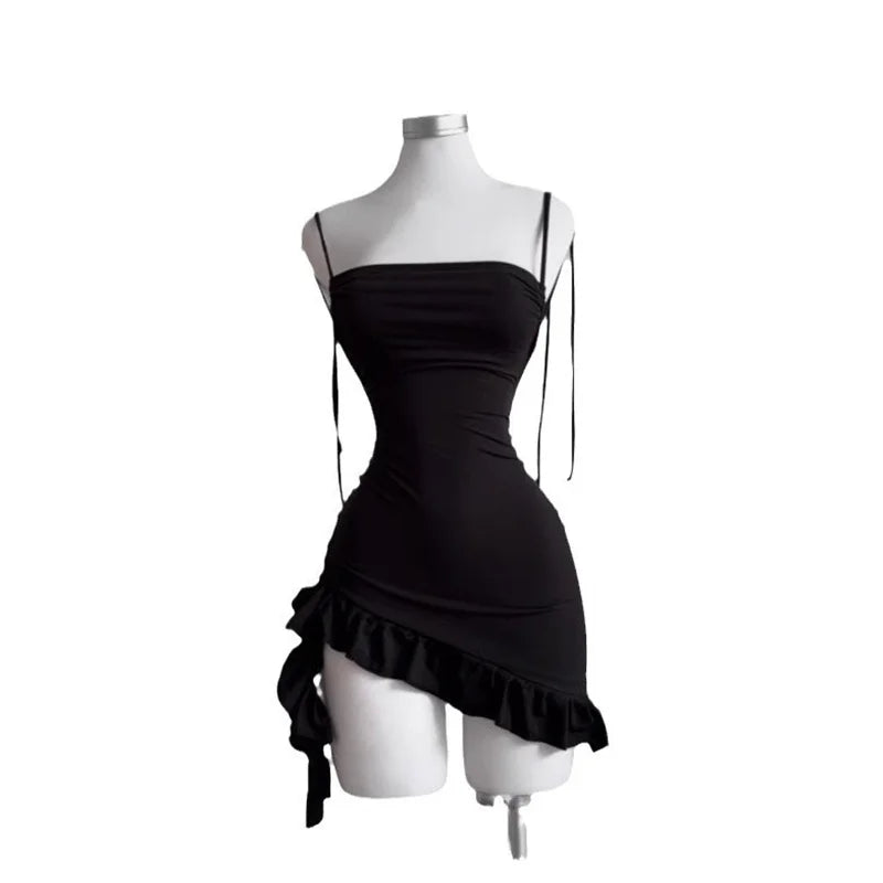 Linglsix Backless Sleeveless Mini Dress Women Lace Up Bodycon