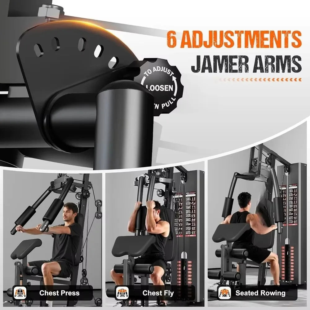 Multifunctional Home Gym 140LB Weight Stack Pulley System Full Body Strength Training Cable Workout Fitness Equipment Set