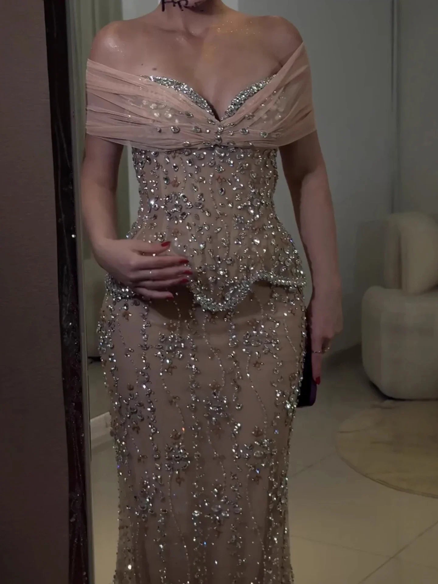2026 Luxury Nude Beaded Mermaid Evening Gown Women Party
