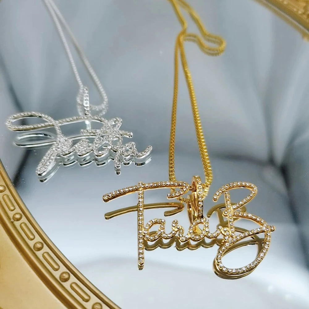 DUOYING Zirconia Initial Letters Necklace Personalized Names Crystal Pendant