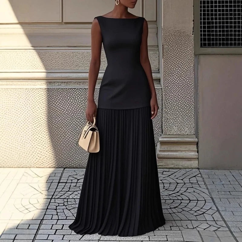 2026 Spring and Autumn Fashion Elegant Dress Party Vest Overskirt Pleated Women's Two-piece Set