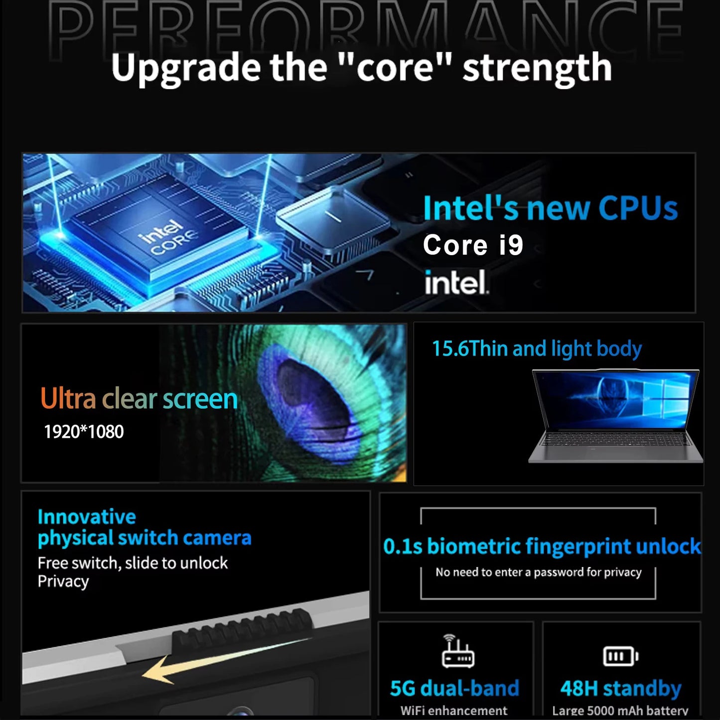 2026 Gaming 15.6"Laptop Intel Core i9 10980HK/i9 9900U Computer 16GB RAM 1TB 2TB 1920*1080 Fingerprint Unlock Backlit Windows 11