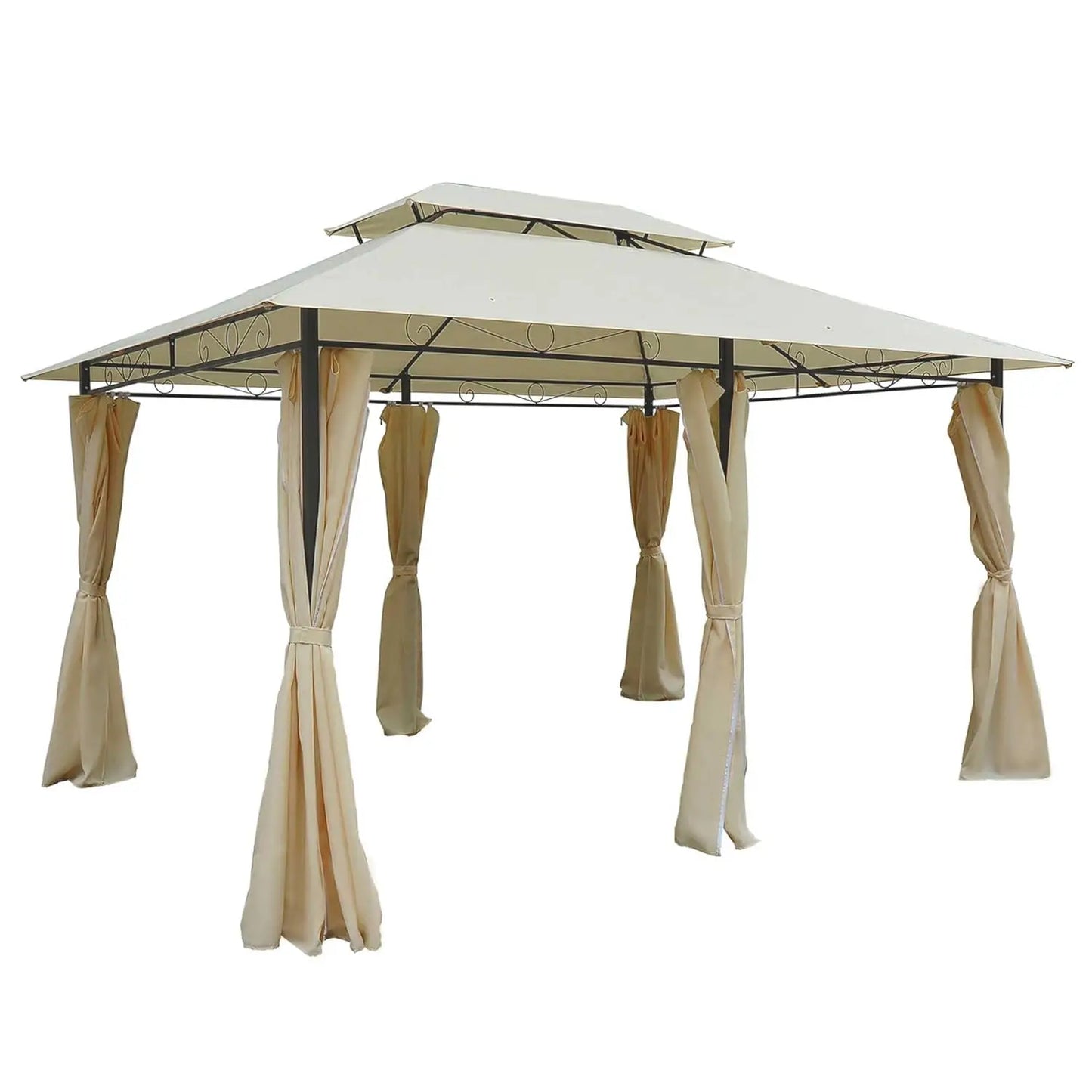 Xiaolang Outdoor Gazebo Canopy Shelter With Curtains And Vented Roof