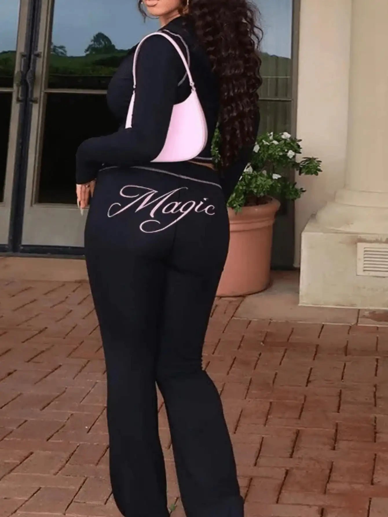 Womens Zip Up Hoodie And Pants Set Graphic Print Streetwear