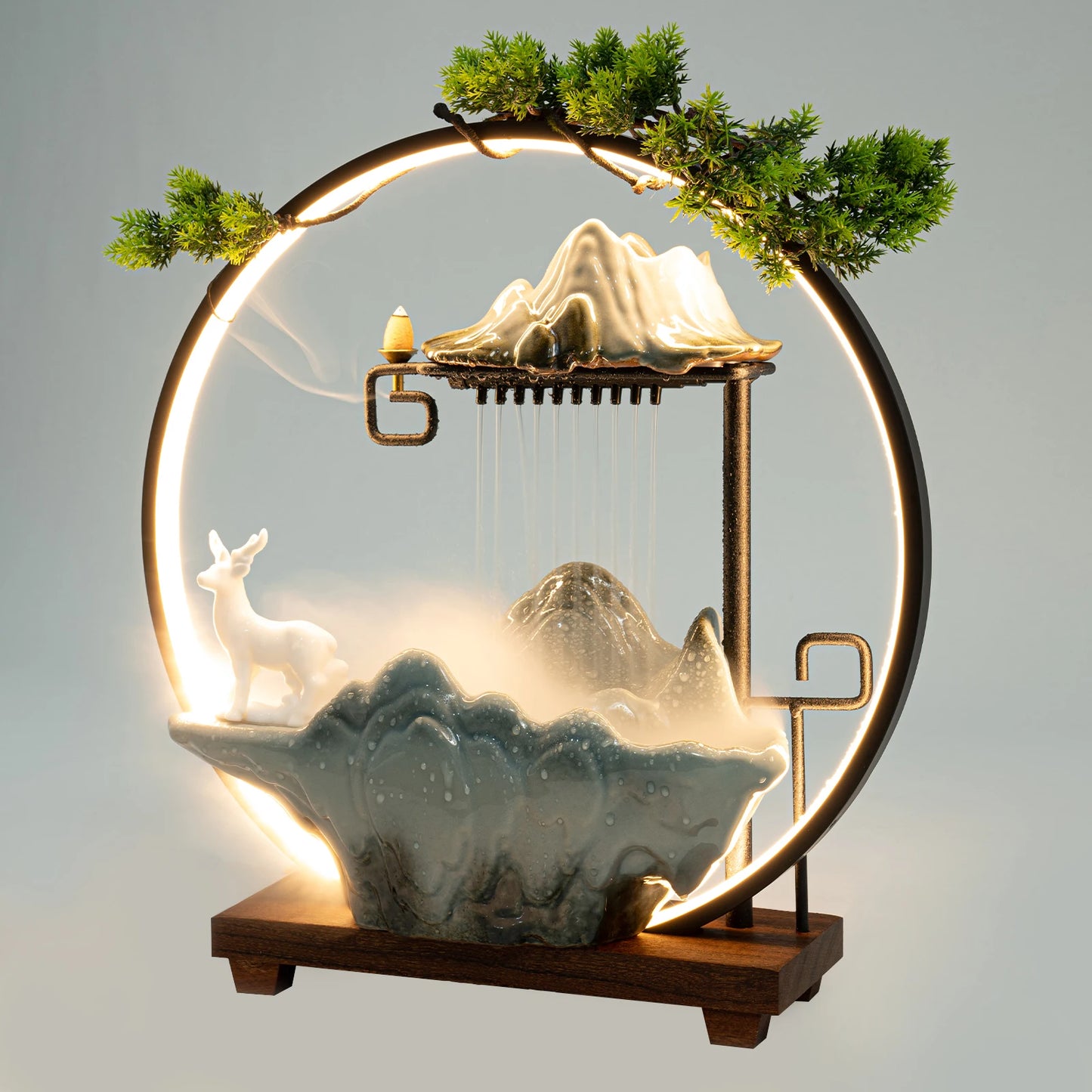 Tabletop LED Fountain Indoor Rockery Waterfall Mist Decor