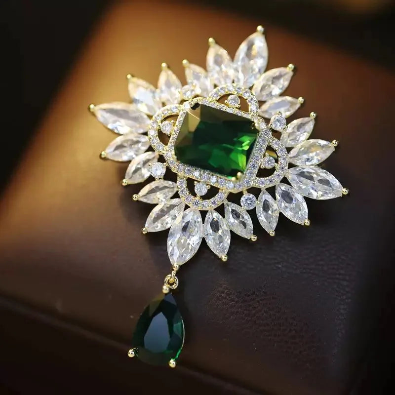 OKILY Palace Elegance Zircon Dancing  Girl Brooch Pins Temperament Enamel Bowknot Fan gingko Feather Corsage for Woman Ornament