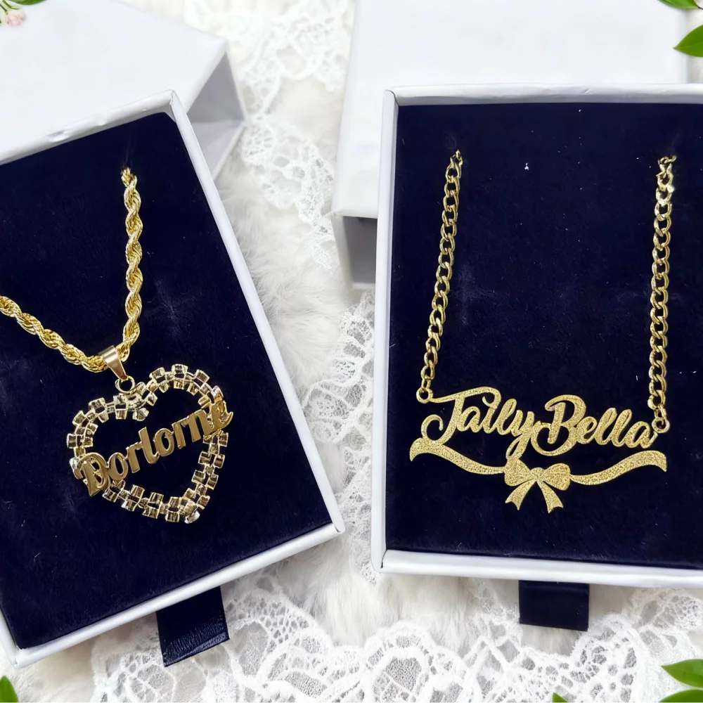 Duoying Custom Name Heart Frame Necklace Nameplate Earrings