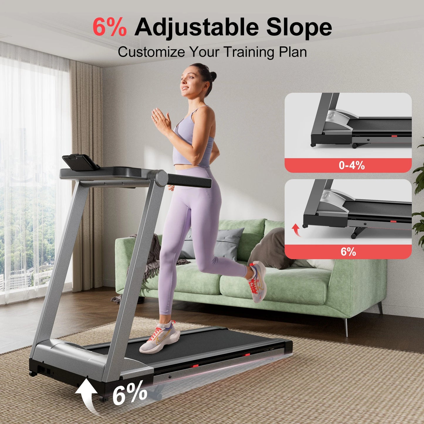 Foldable Incline Treadmill Walking Pad With Handle Bar Holder 350LBS