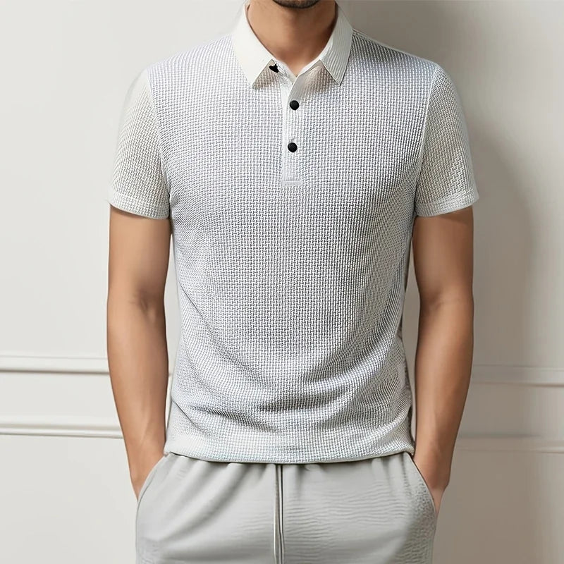 Men's Business Casual Short Sleeve Polo Shirt Breathable Polyester Elastane