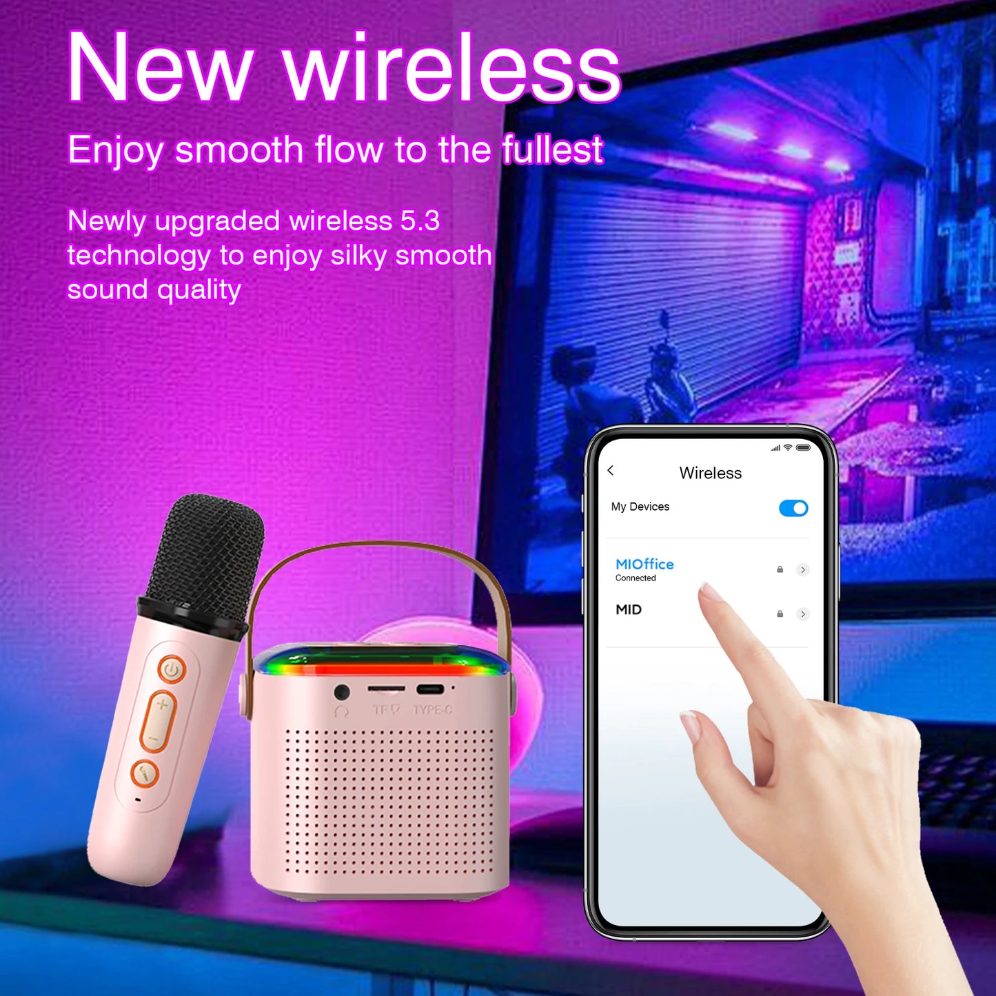 Odelettevcy Wireless Karaoke Speaker with Lighting and Dual Microphones