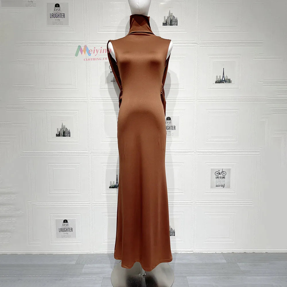 Elegant Sleeveless Long Dress Women Summer 2026 Fashion Solid Color Backless Party Maxi Dresses Casual