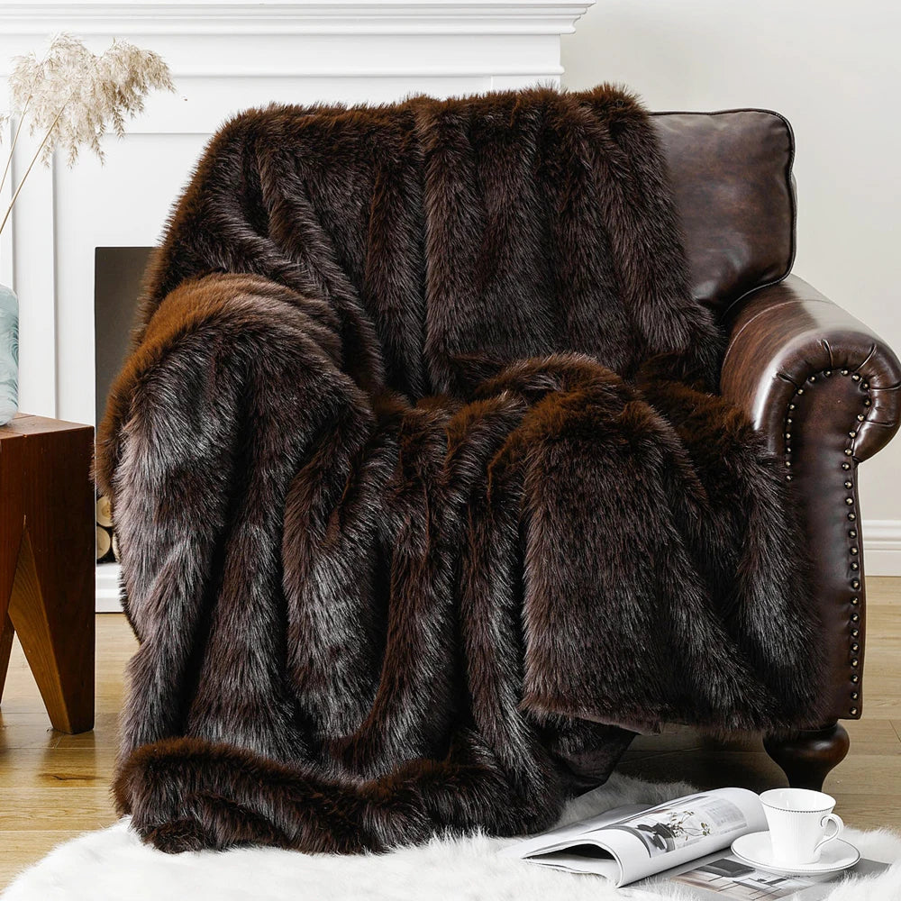 Battilo Fluffy Soft Blankets Luxury Fur blanket for Bed Sofa Mink Faux Fur Throw and Blankets Large Warm Blanket for Home Decor