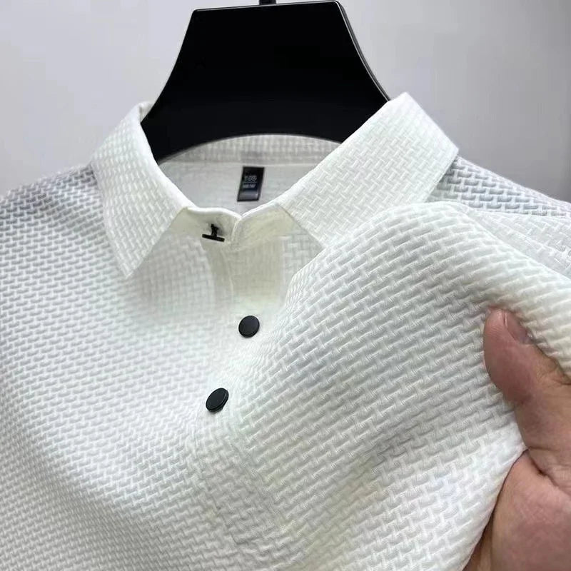 Men's Business Casual Short Sleeve Polo Shirt Breathable Polyester Elastane
