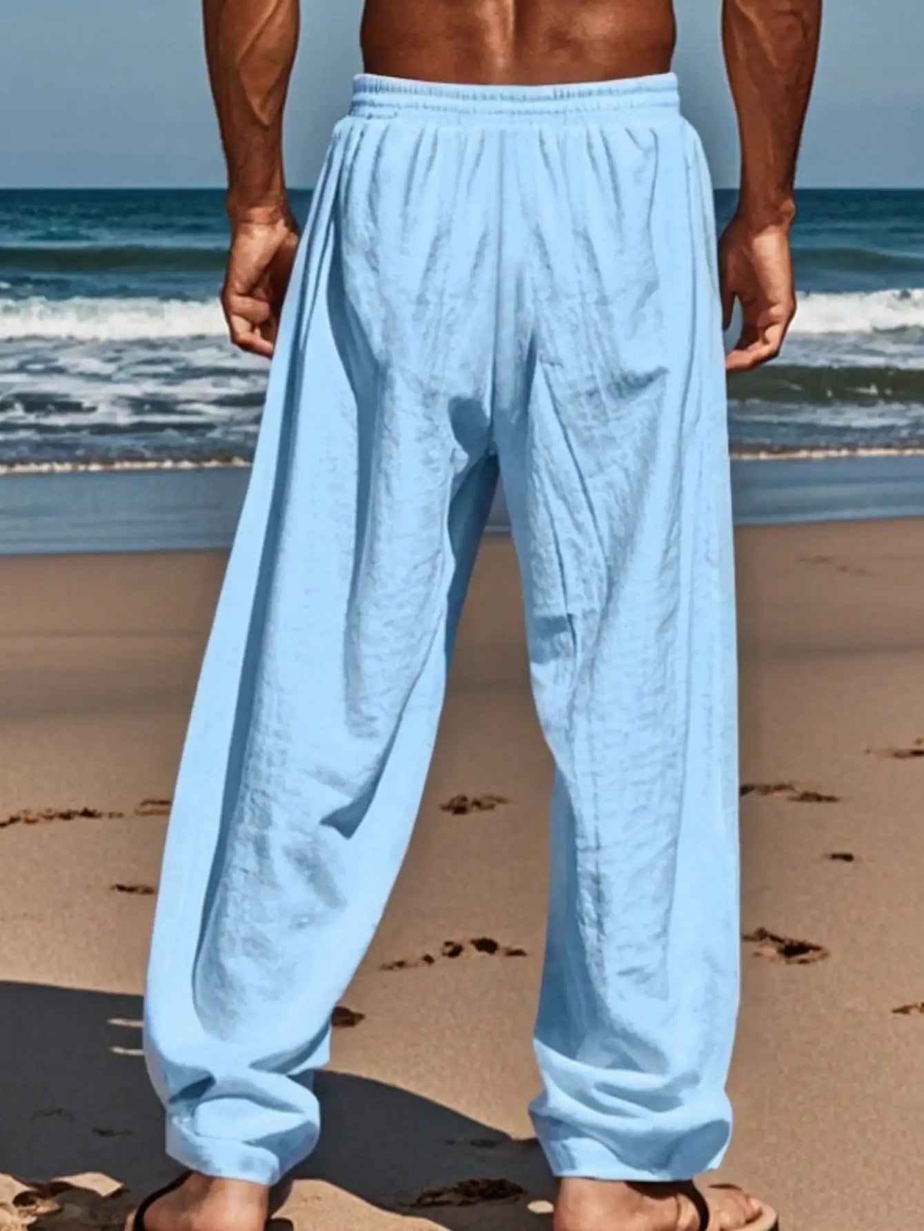 Linen Wide Leg Casual Pants for Men Breathable Summer Lightweight