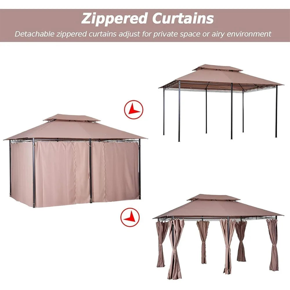 Xiaolang Outdoor Gazebo Canopy Shelter With Curtains And Vented Roof