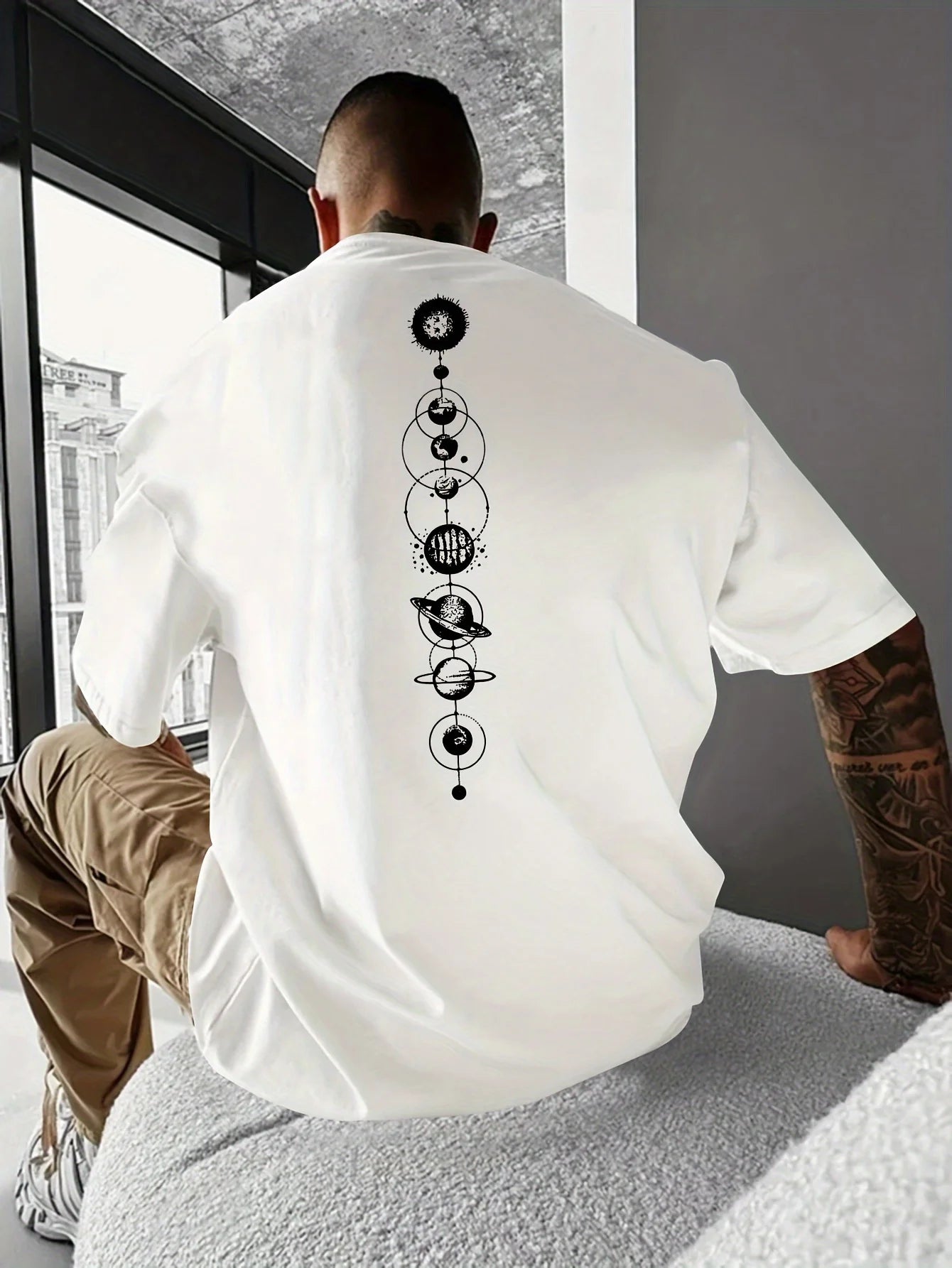 Men's 100% Cotton Planet Graphic Print Slim Fit Short Sleeve T-Shirt