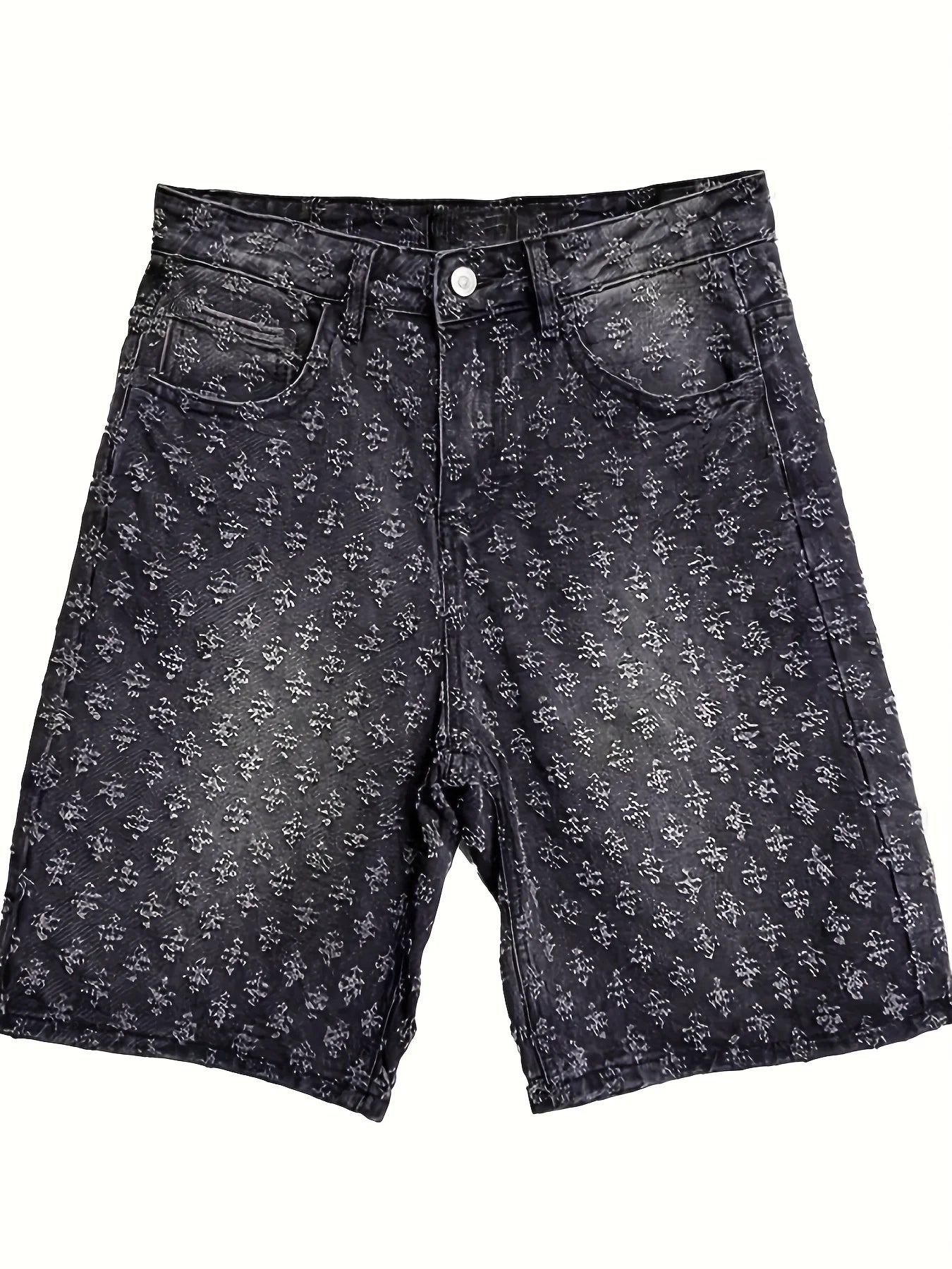 High Street Trendy Ripped Denim Shorts for Men, Plus Size, American Style, Loose Straight-Leg Washed Denim Shorts for Summer