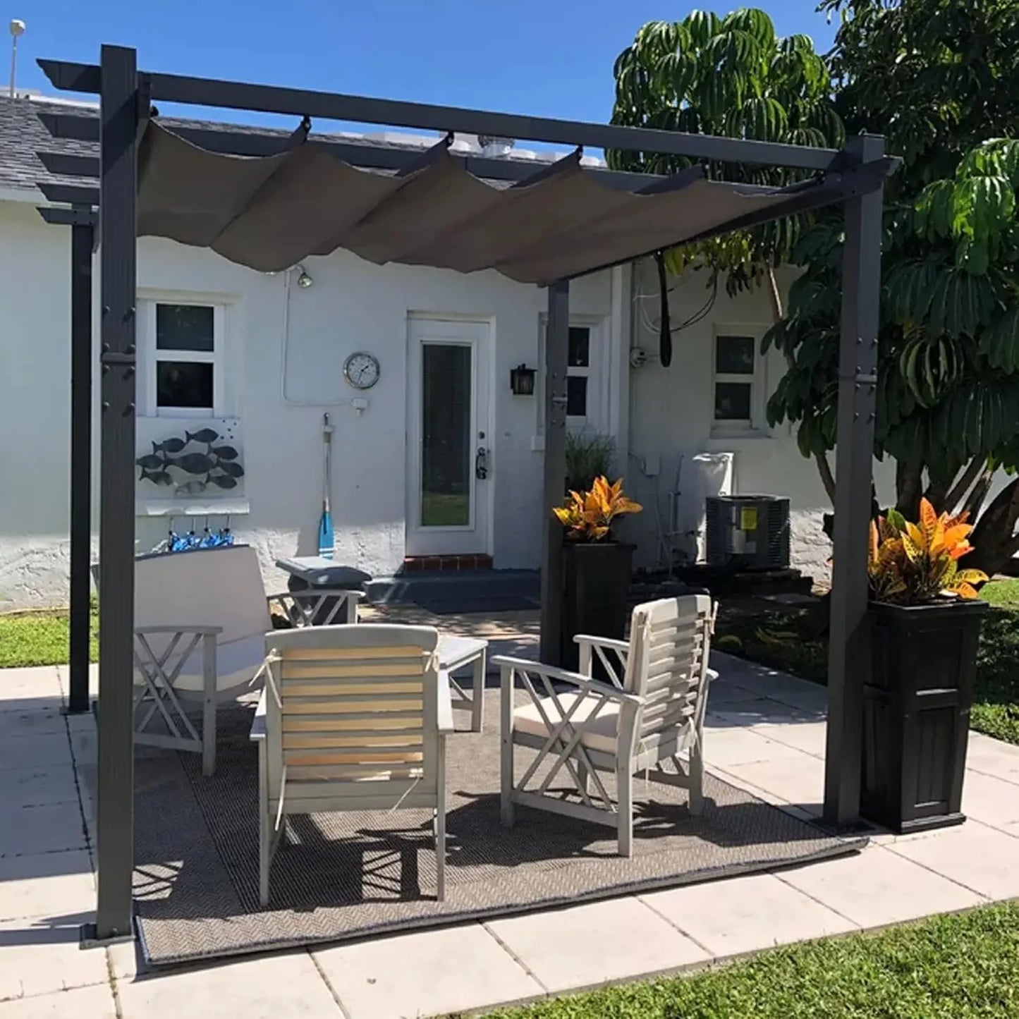 Outdoor Retractable Pergola With Sun Shade Canopy For Garden Patio