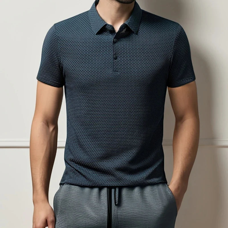 Men's Business Casual Short Sleeve Polo Shirt Breathable Polyester Elastane