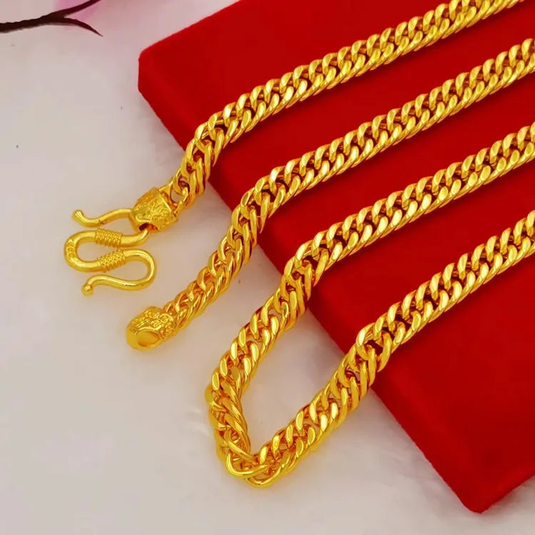 24K Gold 6mm Boss Chain Necklace Men's AU999 - 6mm seamless links, warm luster, hypoallergenic, for business & casual styles