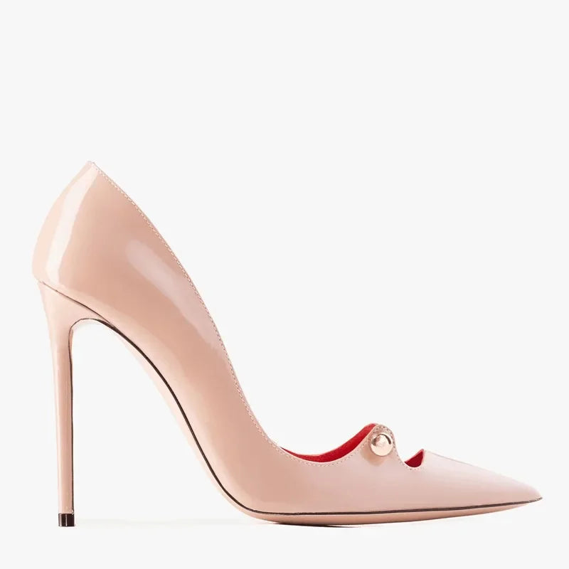 New Pointed Metal Buckle Women High-heeled Shoes European American Fashion Runway Styles Red Black Steel Tube Dance Single Shoes