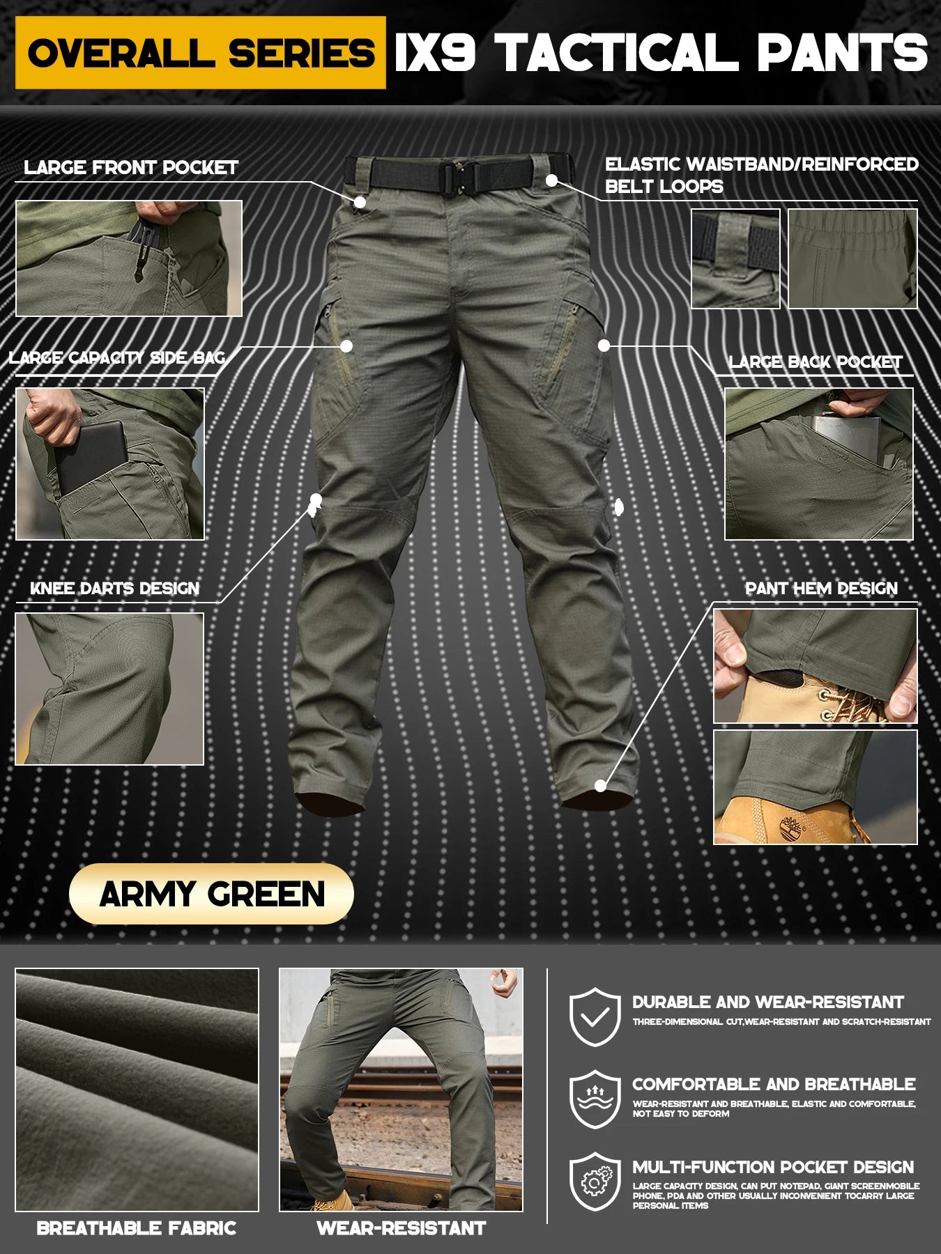 IX9 Tactical Work Pants With Multi Pocket Design