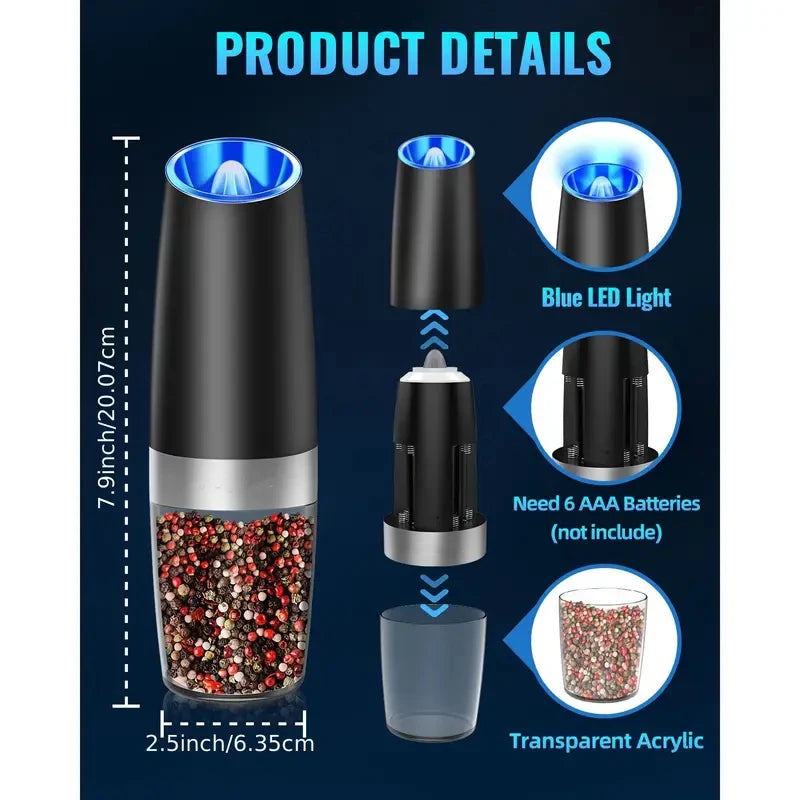 Gravity Electric Salt And Pepper Mill Battery Powered Adjustable Coarseness