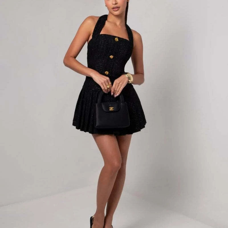 New Summer Dress 2025 Vestidos Para Mujer Solid Color Party Dresses Sexy Hanging Dress Pleated Dress Short Dresses For Woman