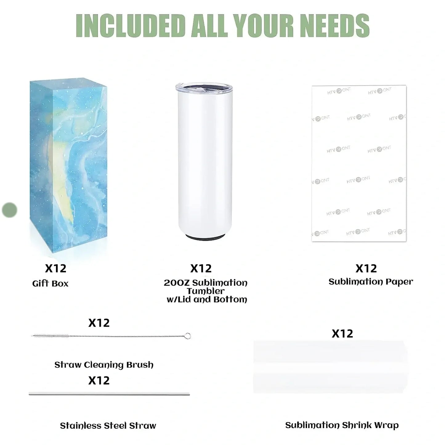 8 Pack Sublimation Tumbler Blanks Skinny Straight Stainless Steel Insulated