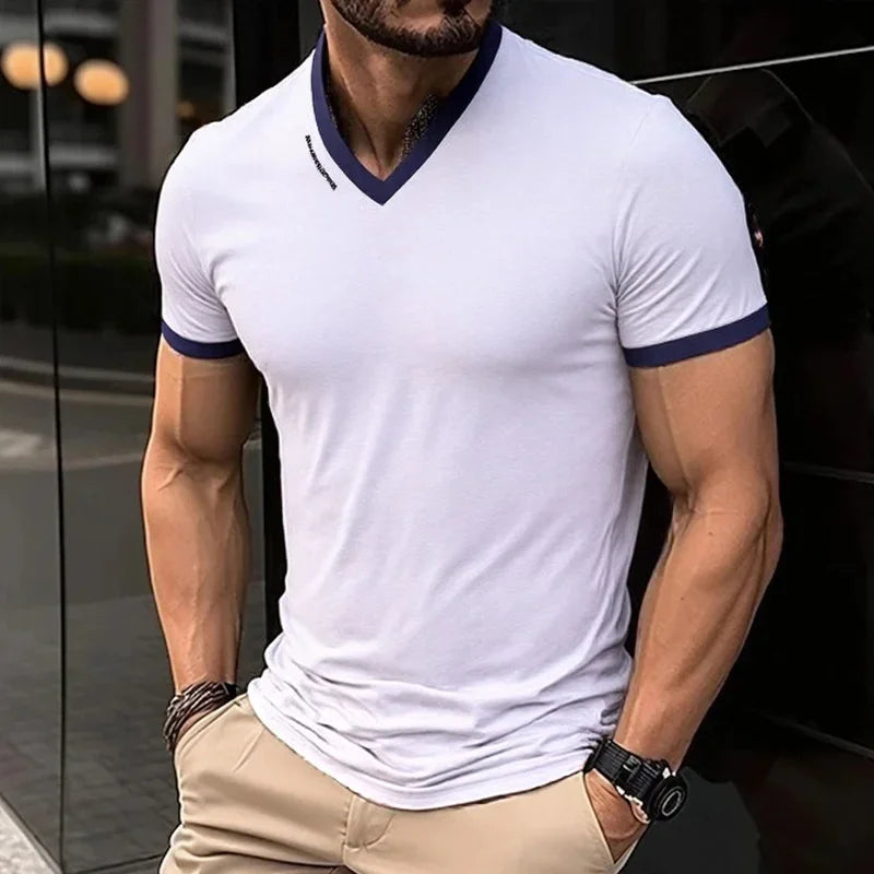 Men's V-Neck Short Sleeve T Shirt Letter Print Casual Top