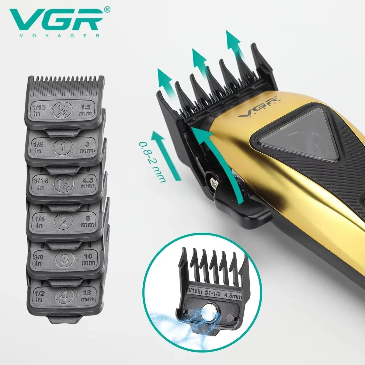 VGR Hair Clipper Electric Clippers Barber Adjustable Hair Cutting Machine 9000RPM Vector Motor Metal Hair Clippers Men V-015 994
