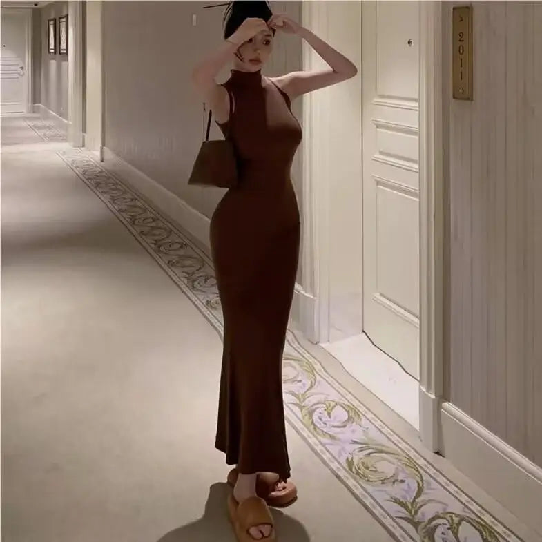 Long dresses for women 2024 Summer sexy knitted dresses elegant bodycon dress vintage clothes evening pary dress turtleneck