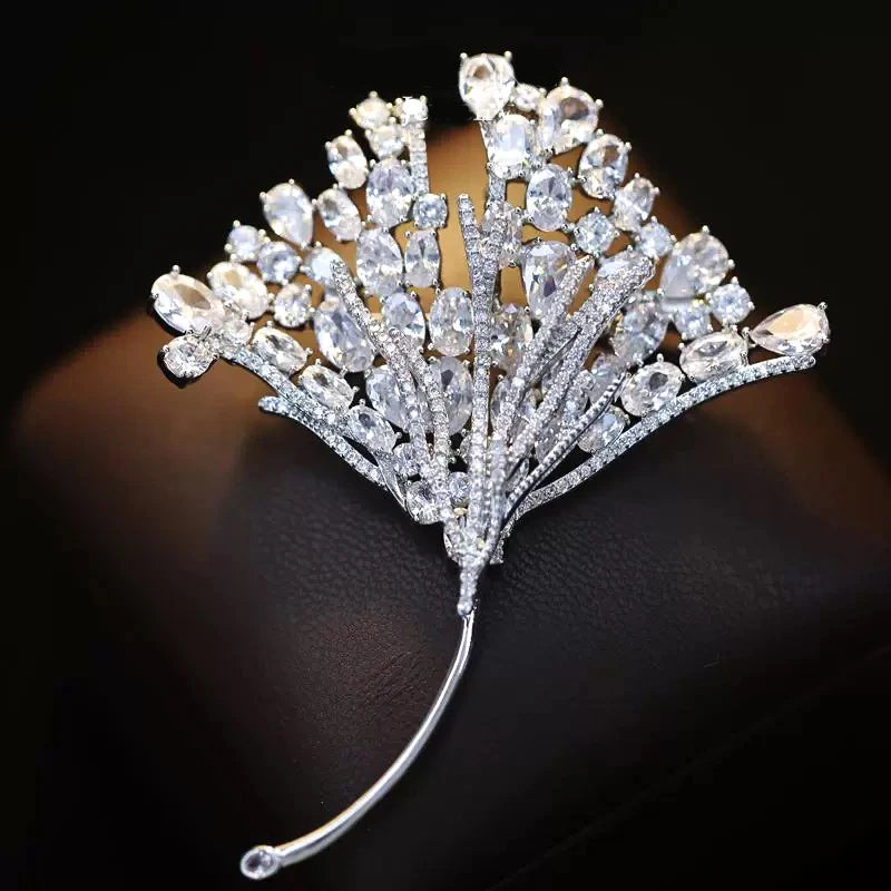 OKILY Palace Elegance Zircon Dancing  Girl Brooch Pins Temperament Enamel Bowknot Fan gingko Feather Corsage for Woman Ornament