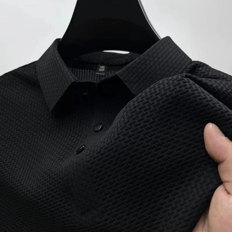 Men's Business Casual Short Sleeve Polo Shirt Breathable Polyester Elastane