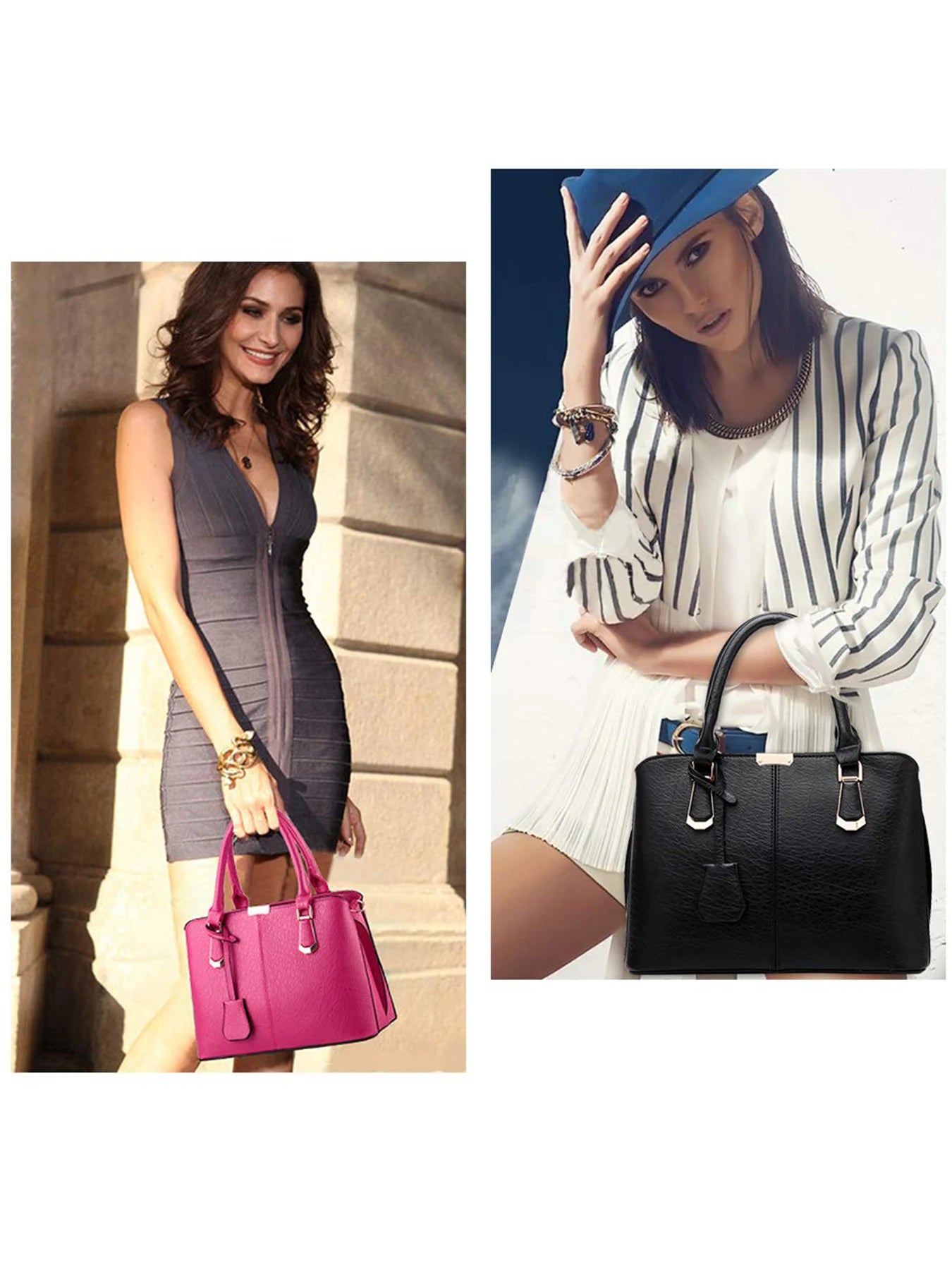 Women's PU Leather Handbag Satchel Shoulder Bag With Adjustable Handle