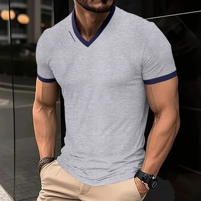 Men's V-Neck Short Sleeve T Shirt Letter Print Casual Top