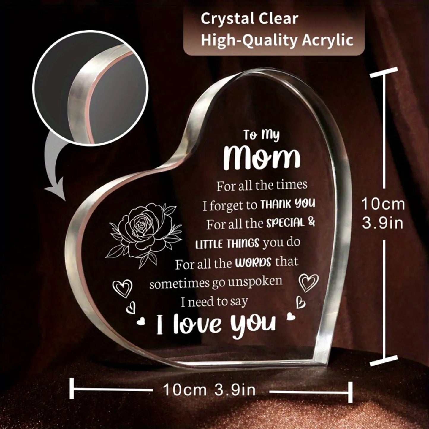 Mothers Day Heart Shaped Plaque Gift For Mom Desktop Decor
