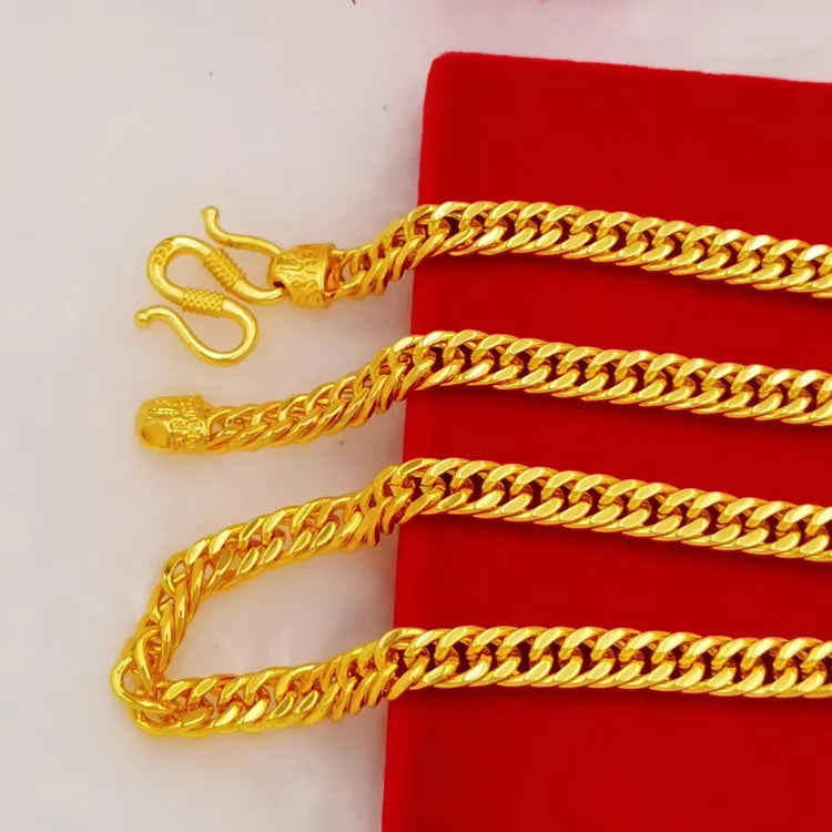 24K Gold 6mm Boss Chain Necklace Men's AU999 - 6mm seamless links, warm luster, hypoallergenic, for business & casual styles
