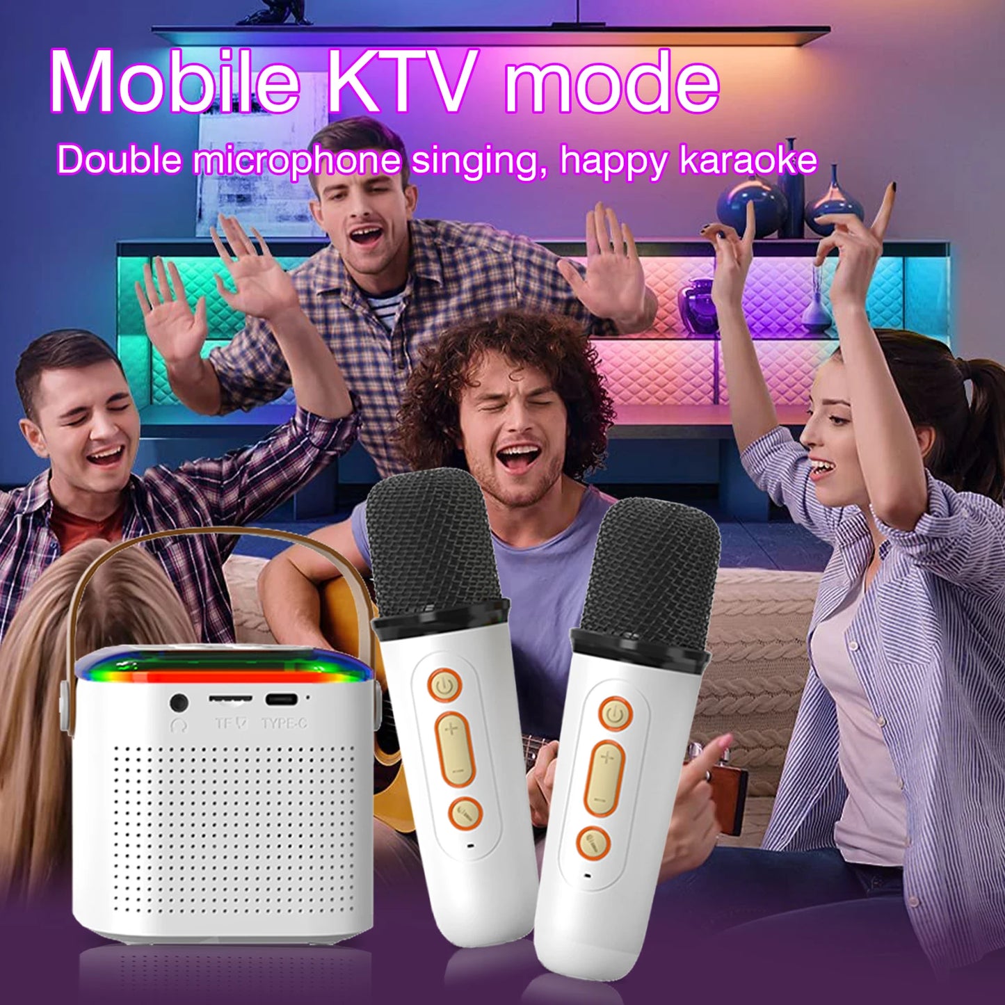 Odelettevcy Wireless Karaoke Speaker with Lighting and Dual Microphones